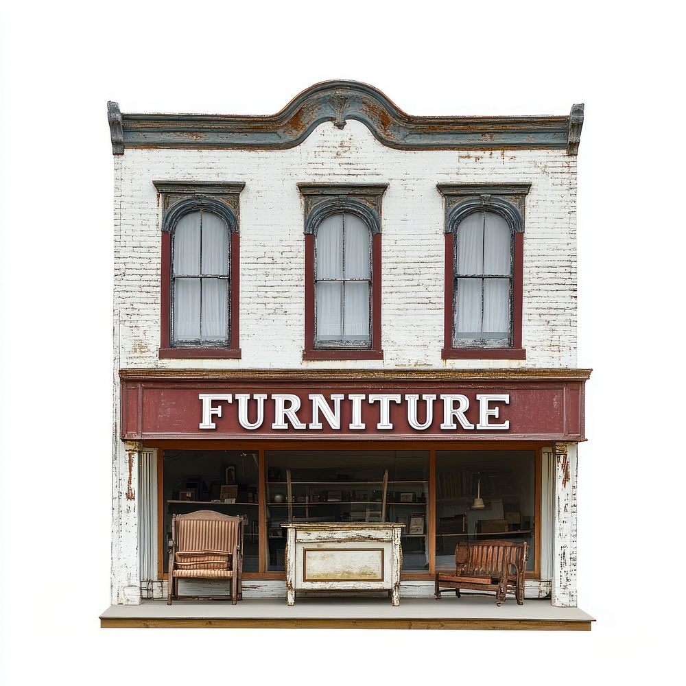 Real furniture store facade architecture antique brick.