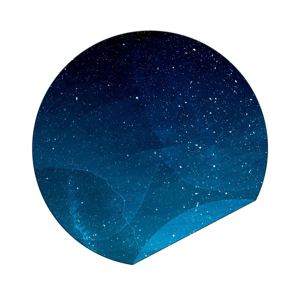 Circular sticker with a starry night sky design. The sticker features a deep blue with scattered white stars, creating a…