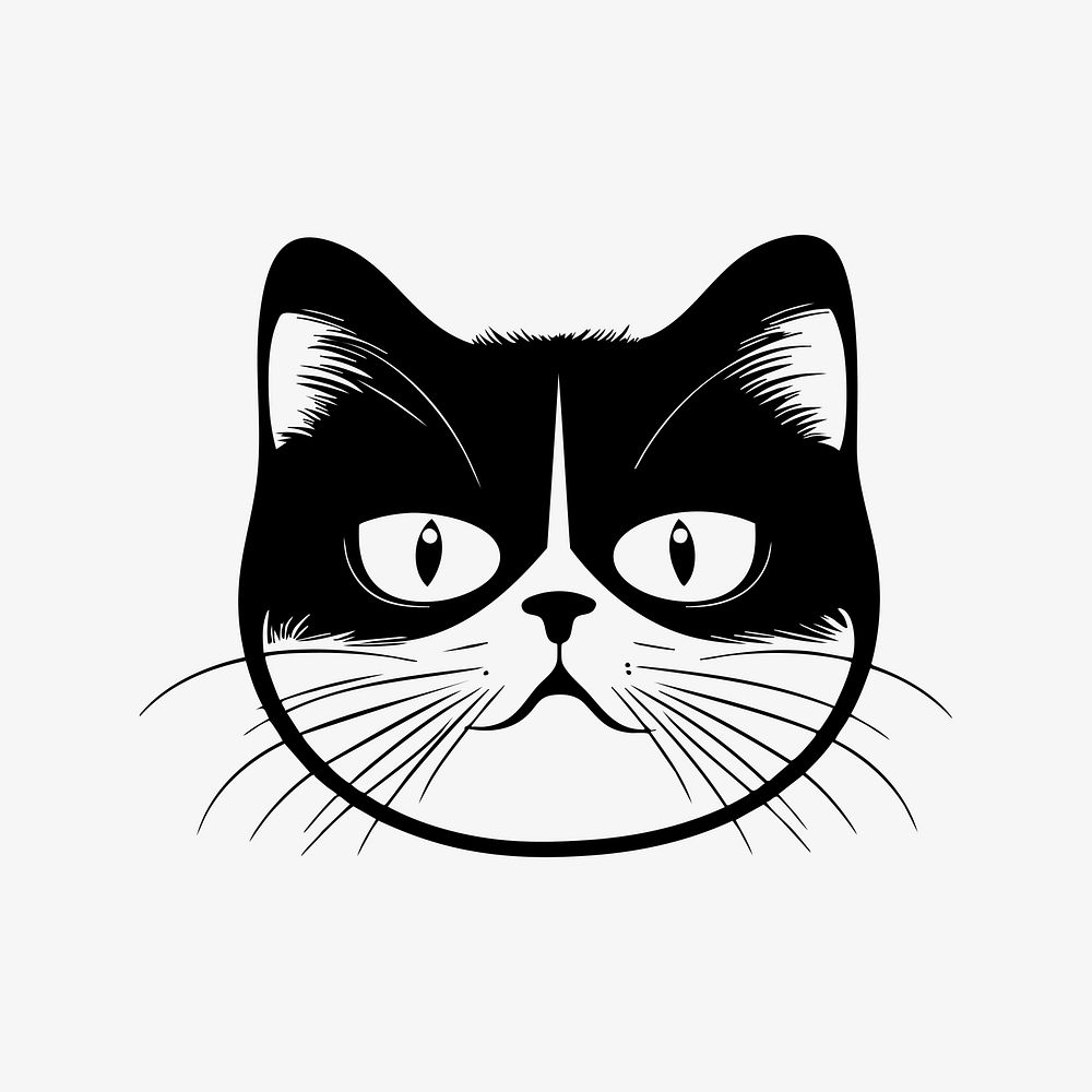 PNG Bobtail cat  face portrait, black outline clipart style illustration, transparent background