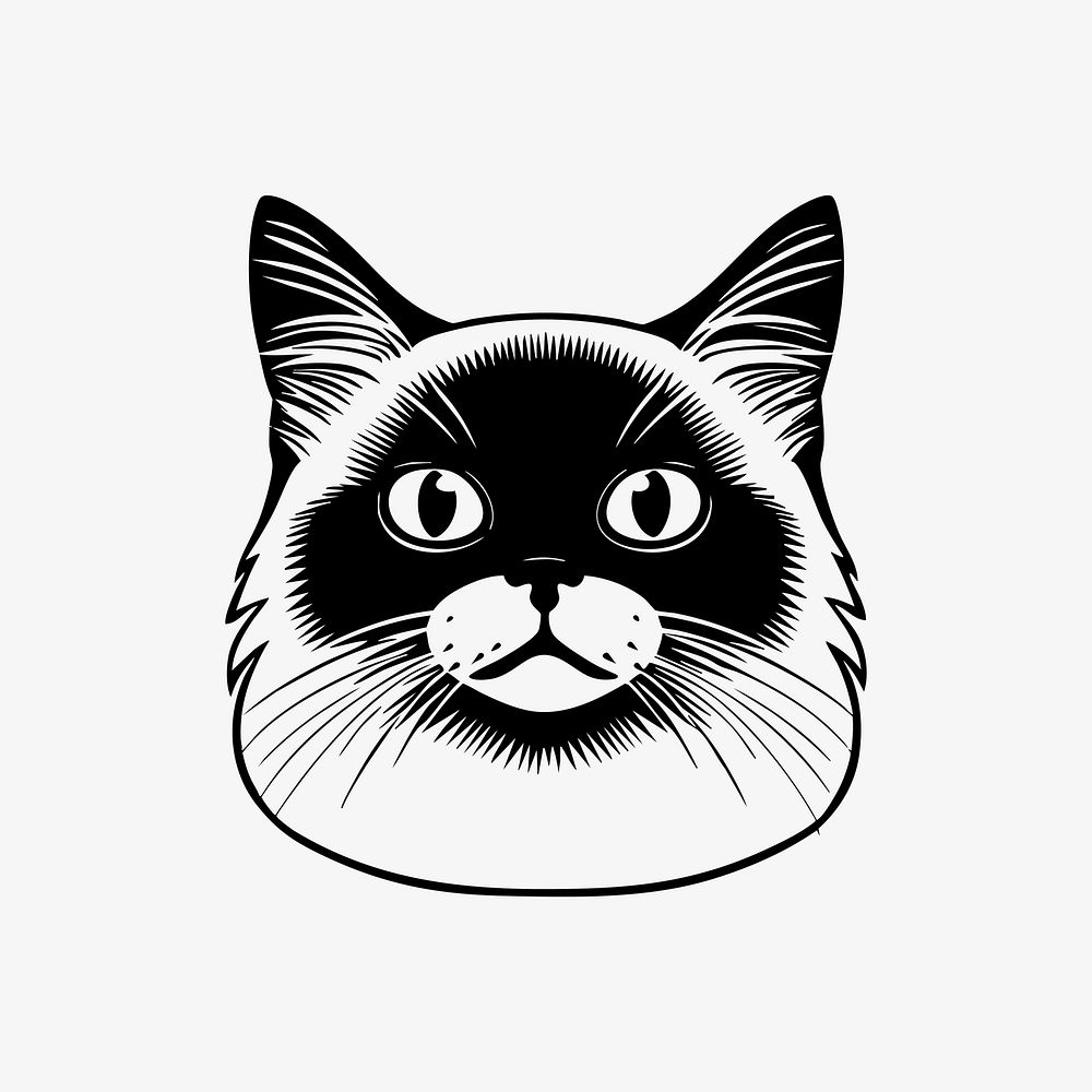 PNG Siamese cat  face portrait, black outline clipart style illustration, transparent background