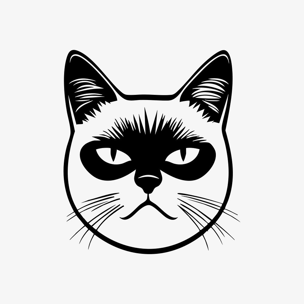 PNG Siamese cat  face portrait, black outline clipart style illustration, transparent background