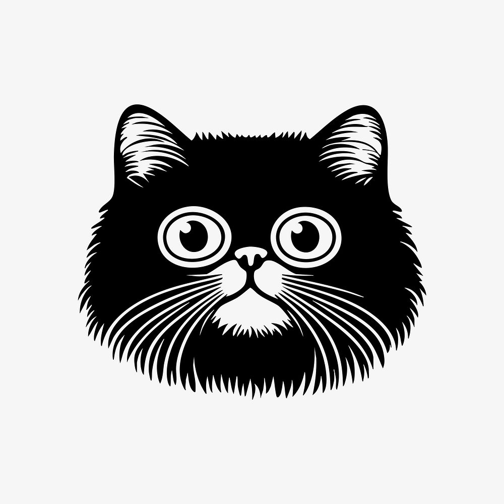 Persian cat face portrait, black outline clipart style illustration, transparent background