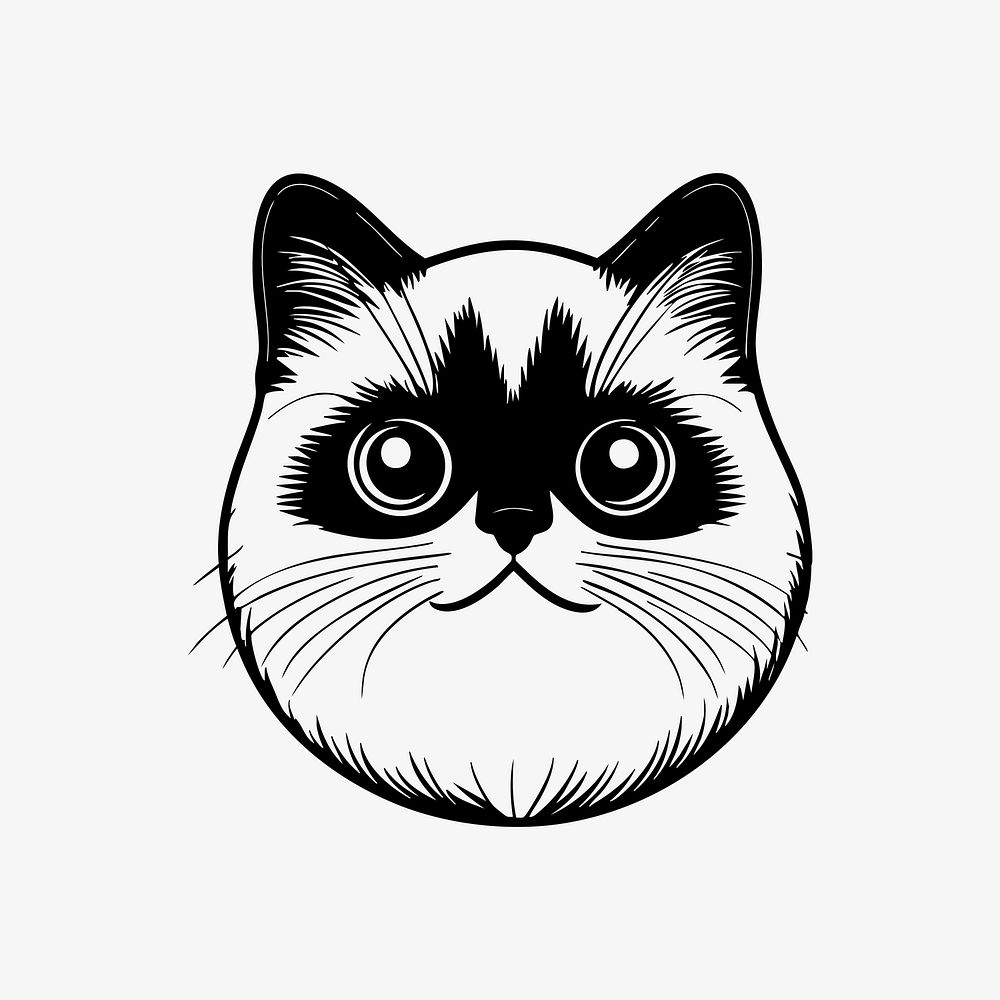 Siamese cat face portrait, black outline clipart style illustration, transparent background