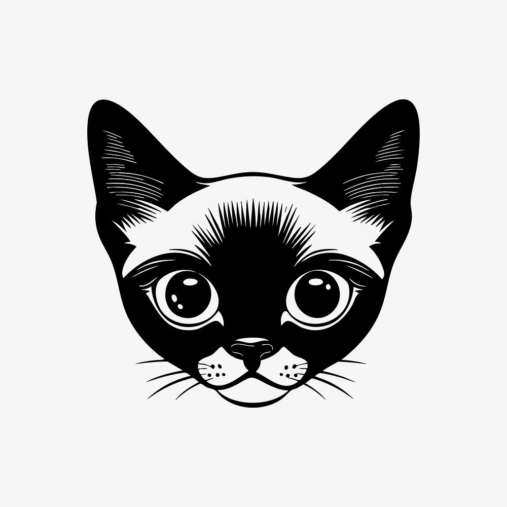 Siamese cat face portrait, black outline clipart style illustration, transparent background