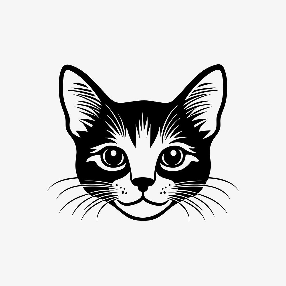 American shorthair cat face portrait, black outline clipart style illustration, transparent background