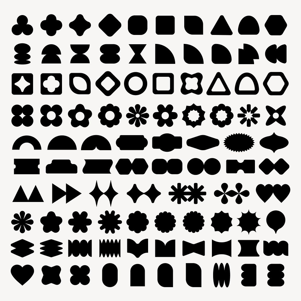 Collection of black geometric shapes. Geometric shapes include circles, triangles, and squares. Variety of geometric shapes…