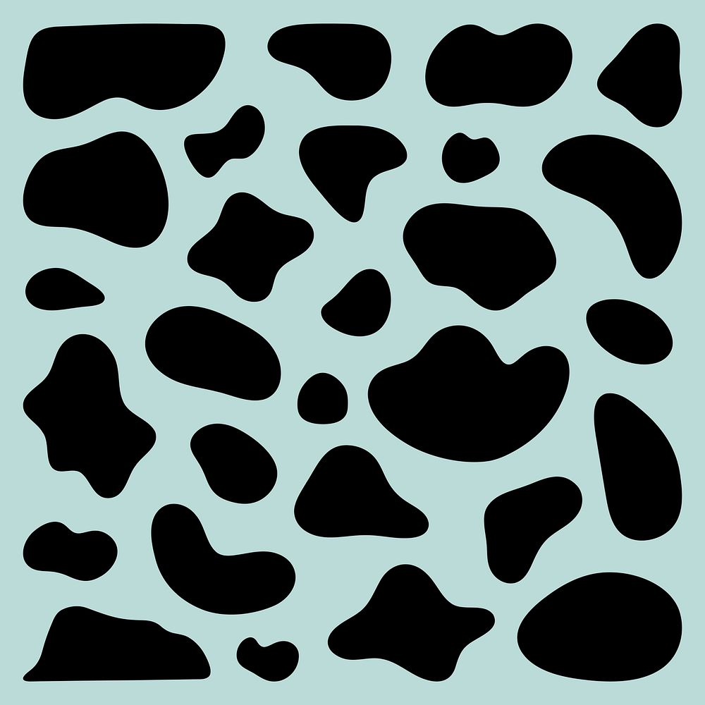 Abstract black shapes on a light blue background. Organic shapes, abstract forms, and black patterns create a unique…