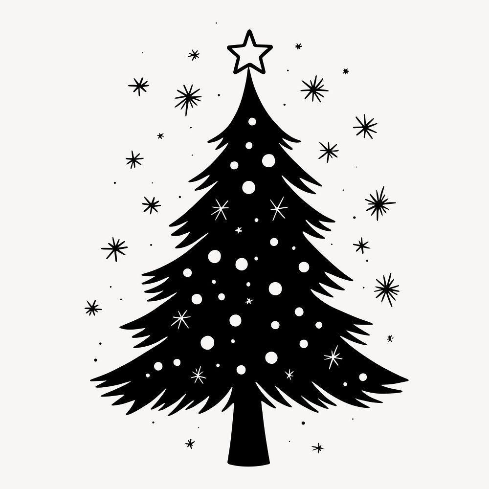 Festive silhouette Christmas tree design, old school tattoo vector