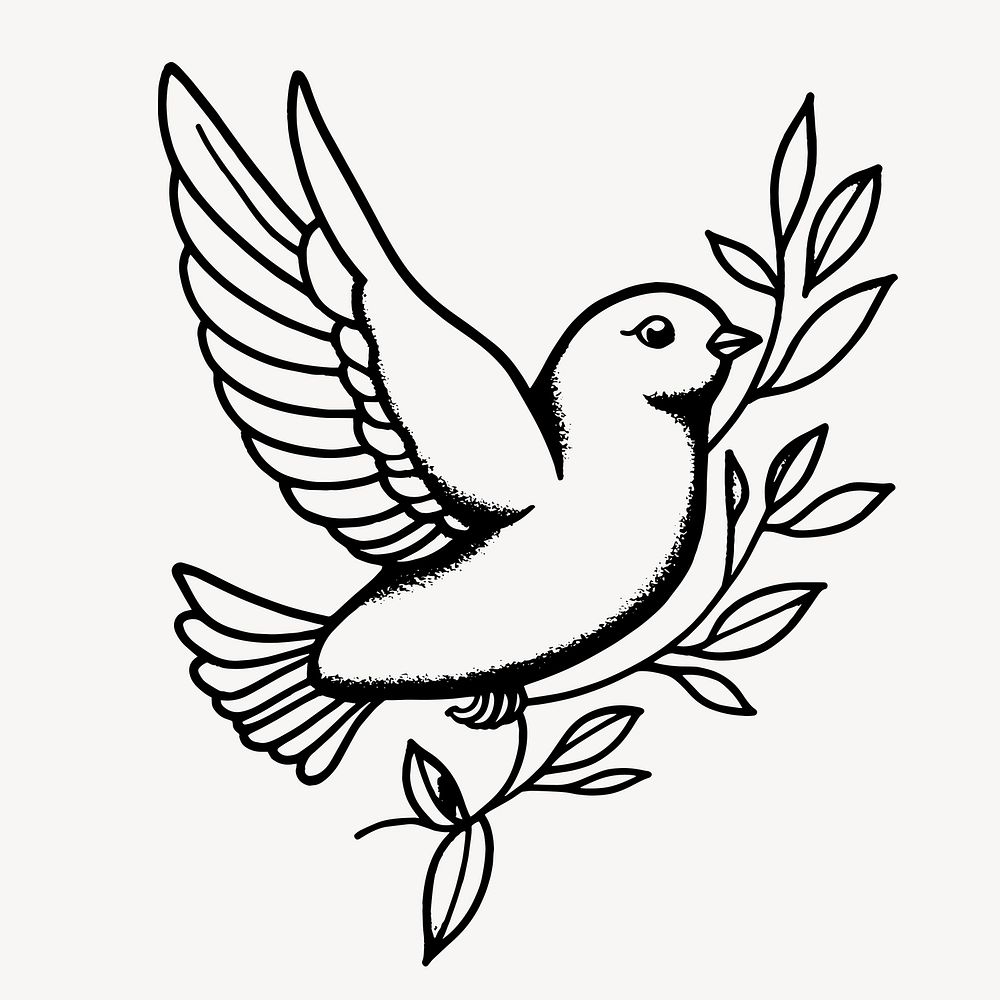 Peaceful dove with olive branch, old school tattoo vector