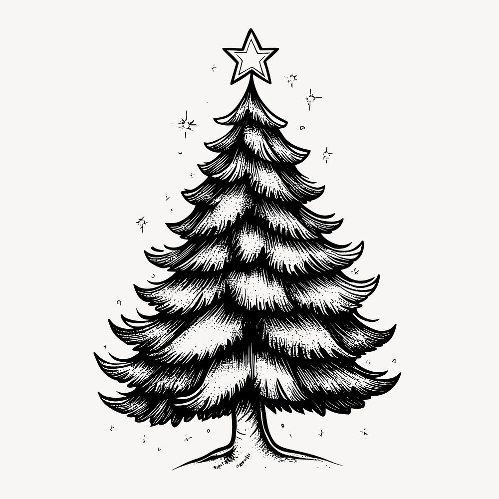 Hand-drawn Christmas tree illustration, old school tattoo vector