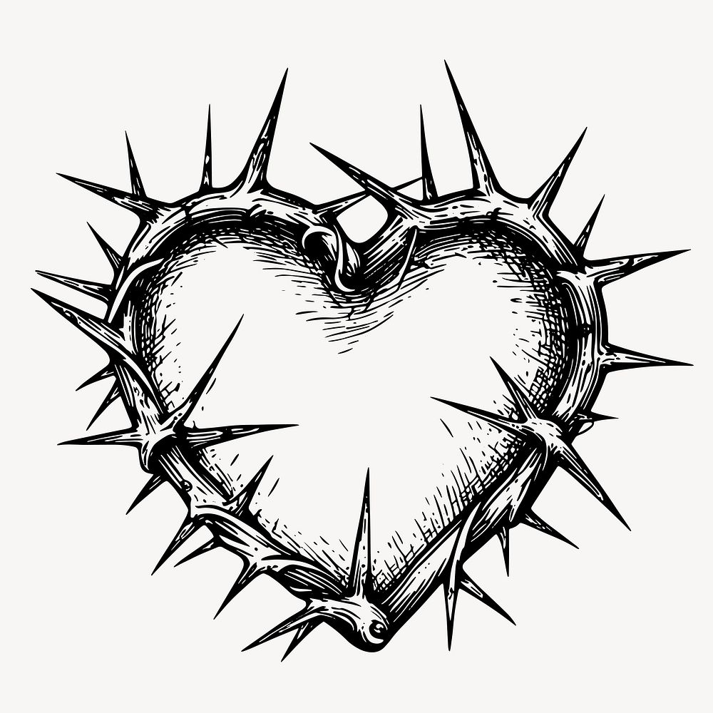 Heart encircled by thorns, old school tattoo vector