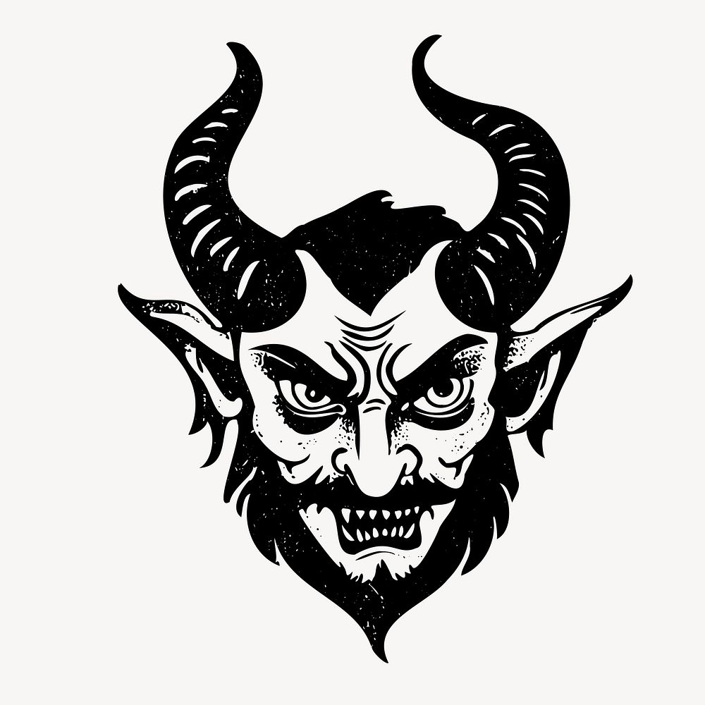 Vintage devil head illustration, old school tattoo vector