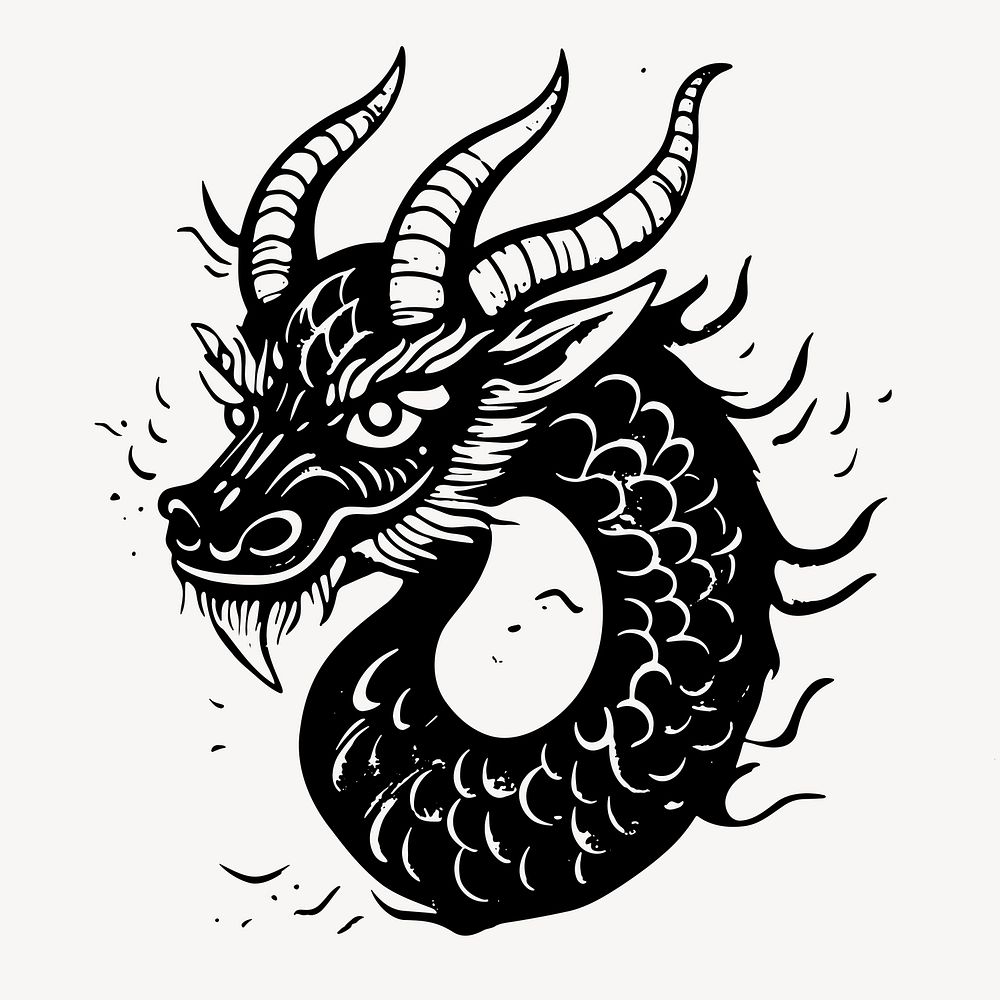 Mythical dragon illustration tattoo, old school tattoo vector