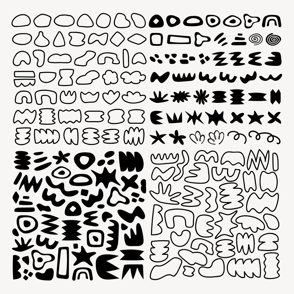 Abstract black and white shapes, geometric and organic patterns. Diverse shapes, abstract forms, black and white. Creative…