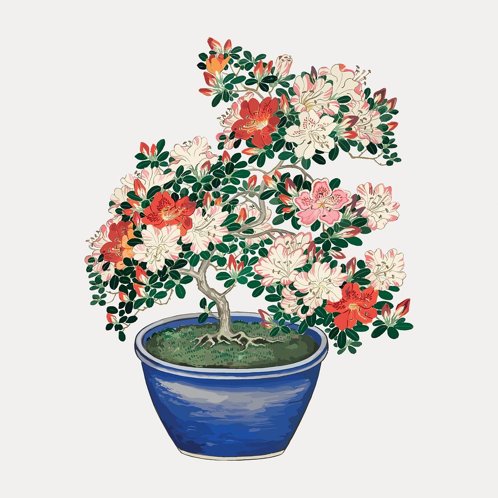 Plant sticker, Ohara Koson-inspired artwork illustration isolated on white, vector. Remixed by rawpixel.