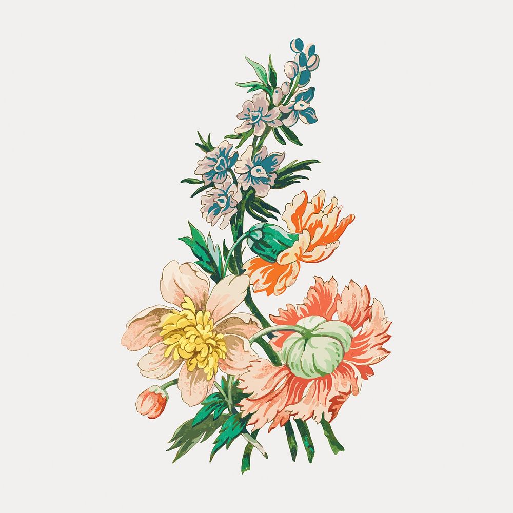 Vintage blooming colorful flower branch design element vector. Remixed by rawpixel.