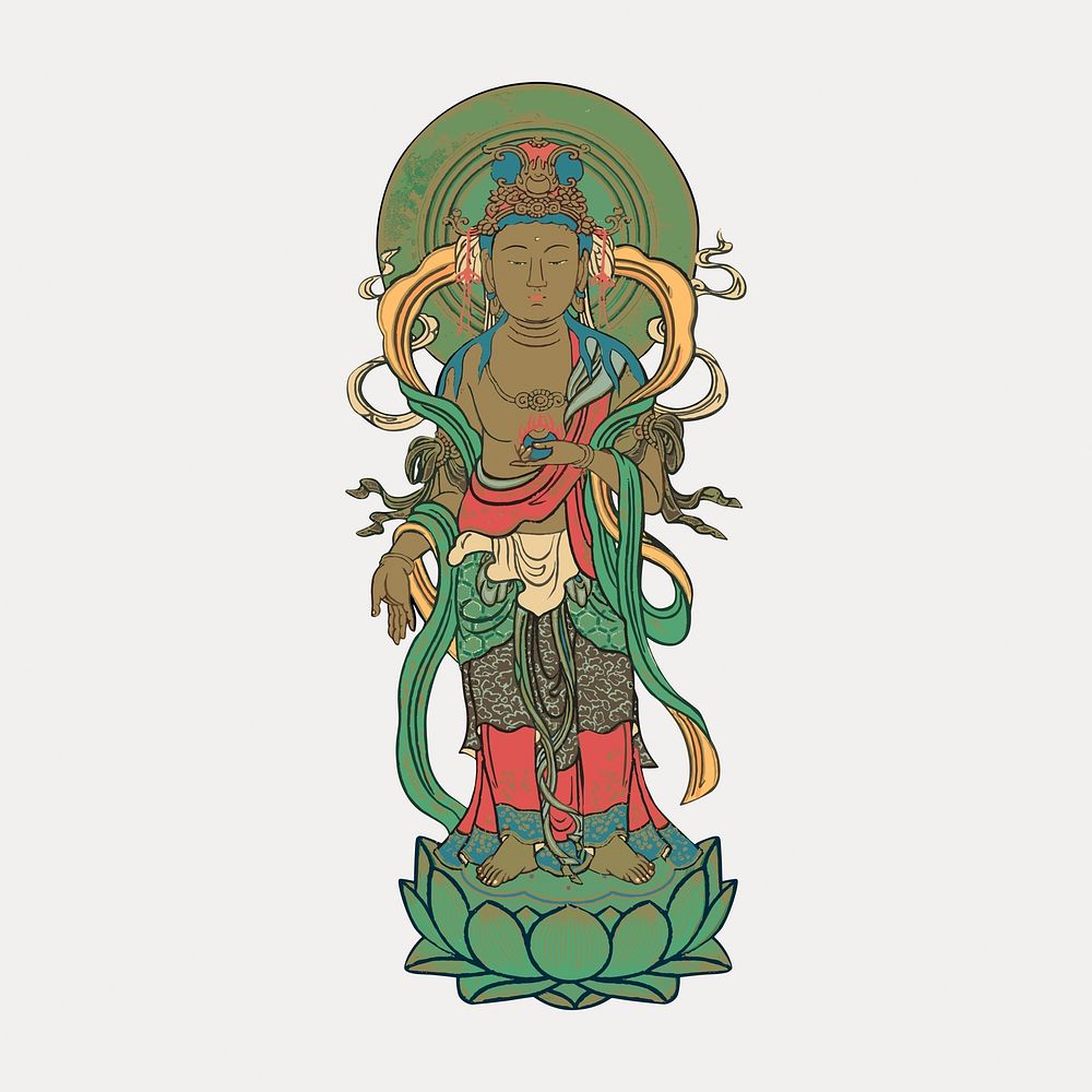 Bodhisattva, vintage Japanese painting by G.A. Audsley-Japanese illustration, vector element. Remixed by rawpixel.