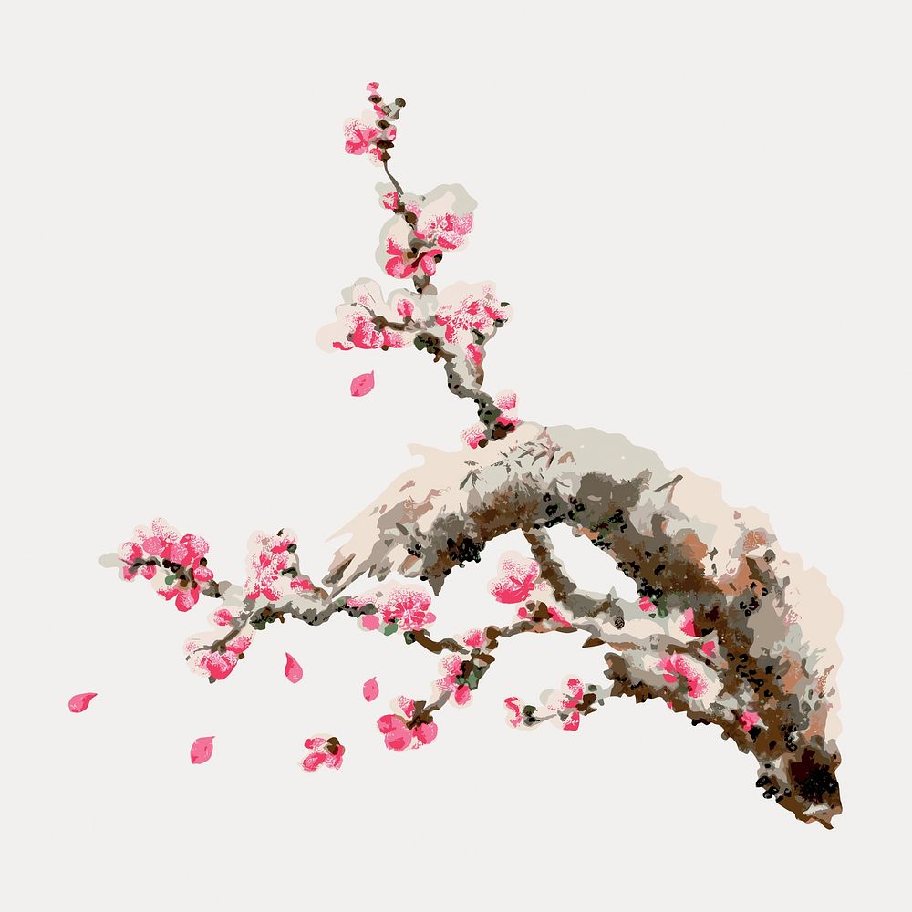 Cherry blossom tree, vintage painting by G.A. Audsley-Japanese illustration, vintage vector element. Remixed by rawpixel.