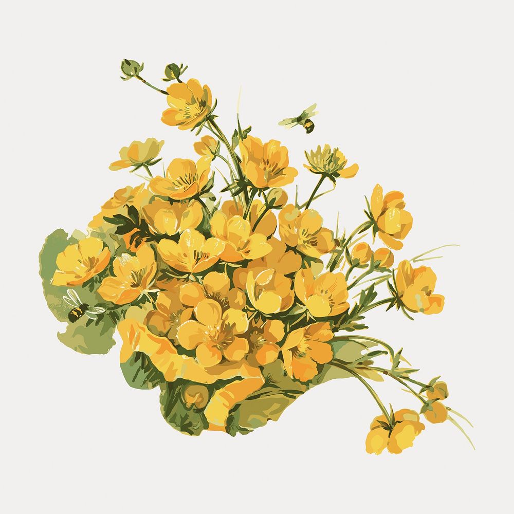 Buttercups, vintage flower illustration by L. Prang & Co., isolated vector element. Remixed by rawpixel.