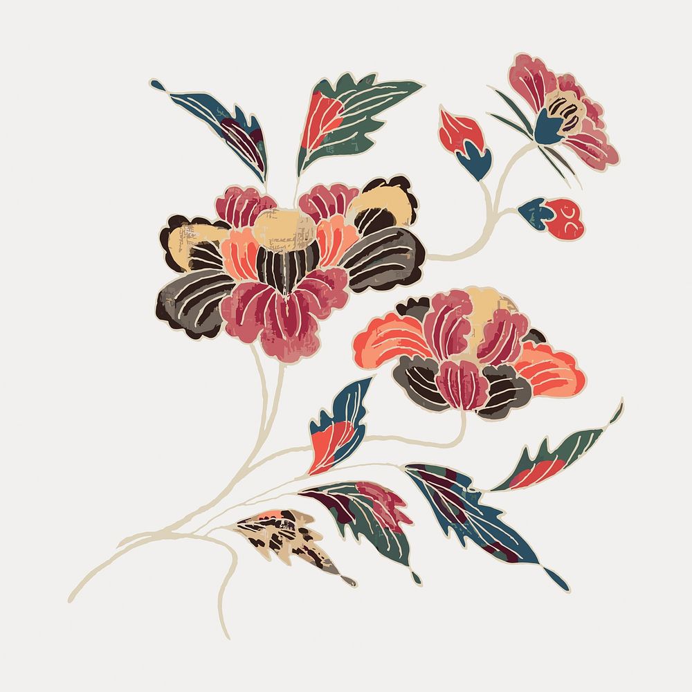 Colorful flowers, vintage botanical illustration, isolated vector element. Remixed by rawpixel.