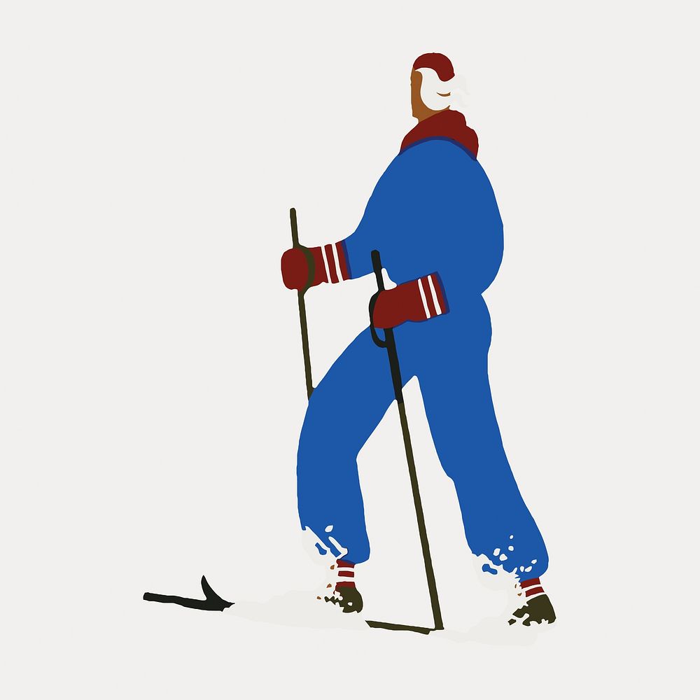 Skiing man, vintage sport illustration by Jack Rivolta, isolated vector element. Remixed by rawpixel.