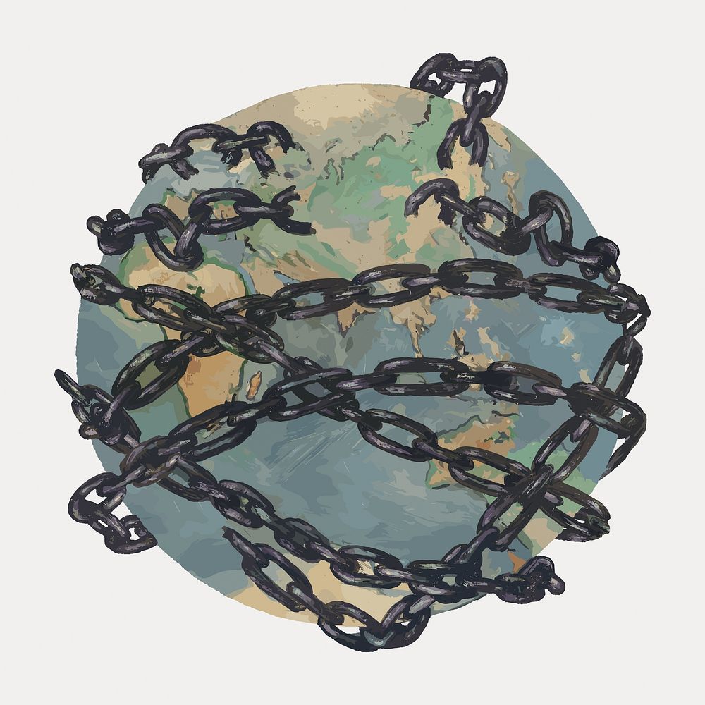 Chained globe abstract environment illustration by Tomas Andraskovic, vintage vector element. Remixed by rawpixel.