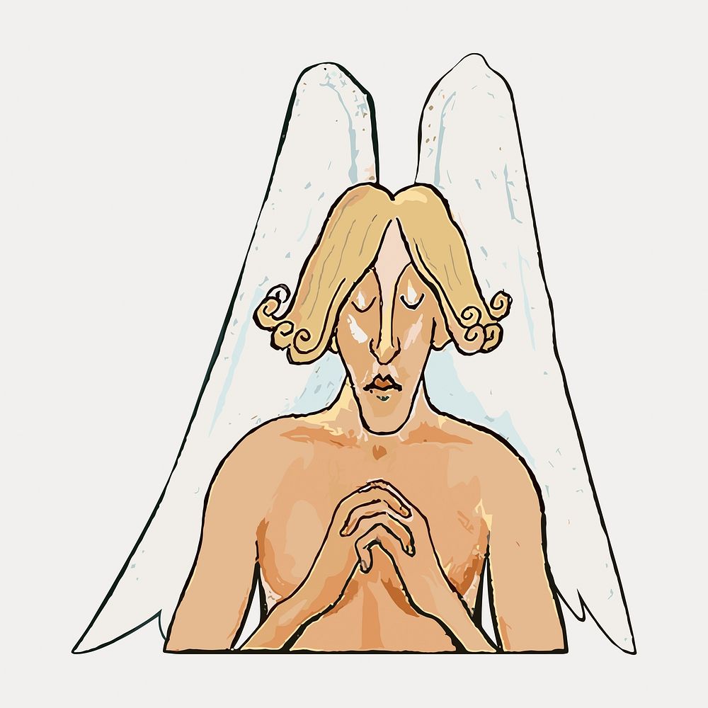 Male angel, vintage mythical illustration by Hugo Simberg, isolated vector element. Remixed by rawpixel.