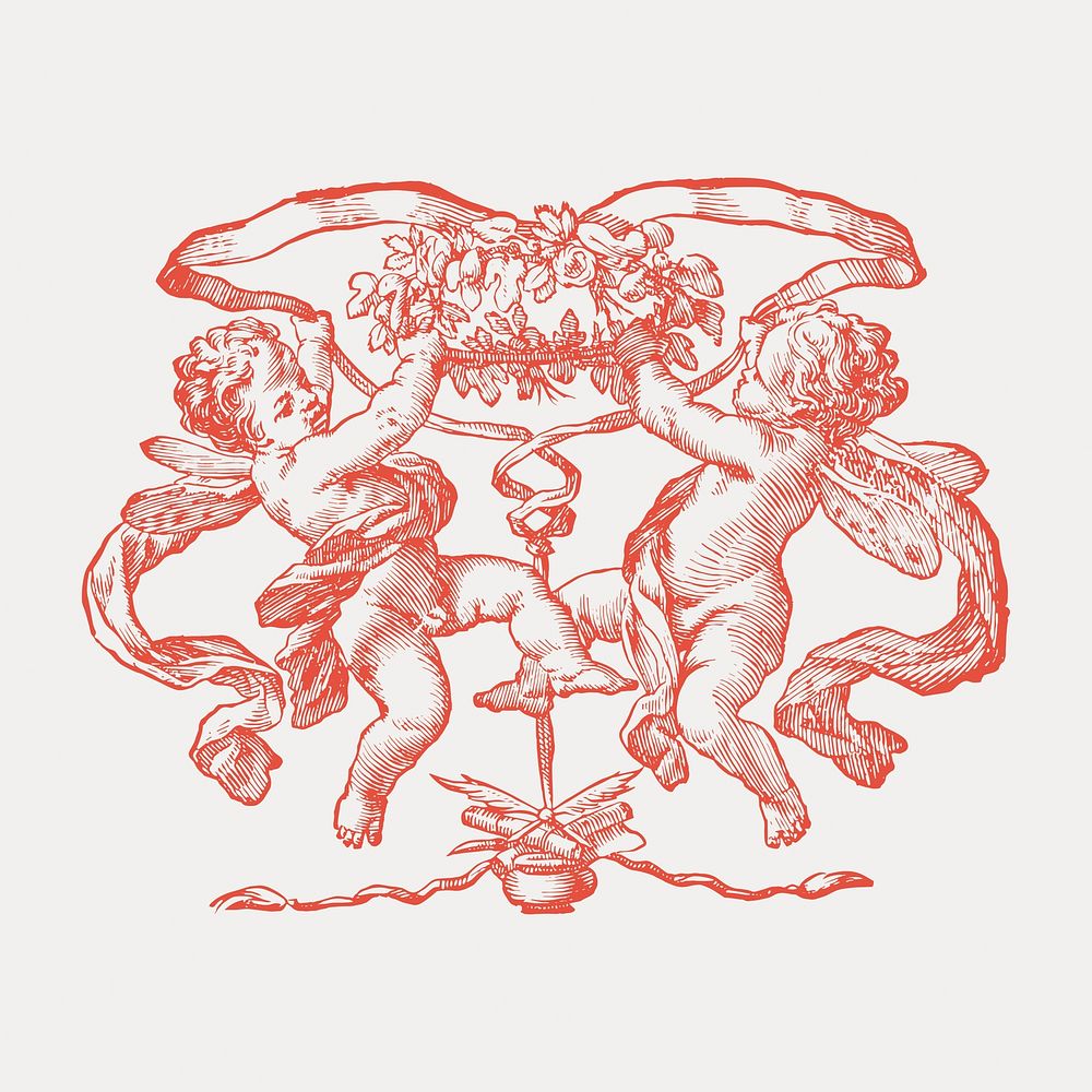 Vintage cherub badge illustration, vintage vector element. Remixed by rawpixel.