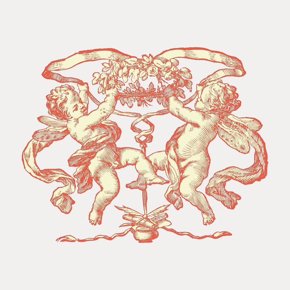 Vintage cherub badge illustration, isolated vector element. Remixed by rawpixel.