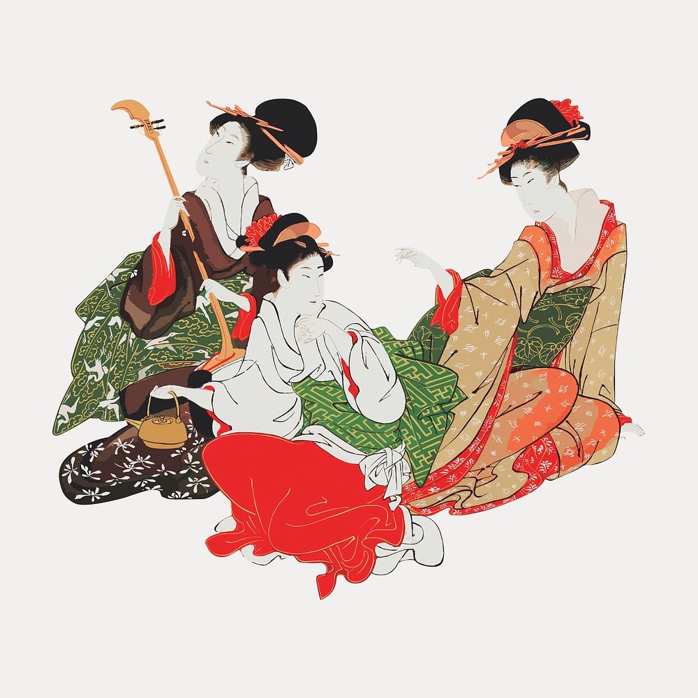 Vintage Japanese women, vintage vector element. Remixed by rawpixel.