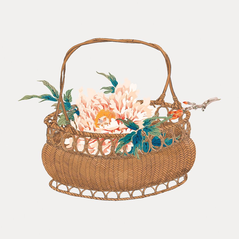 Japanese flower basket, vector element. Remixed by rawpixel.