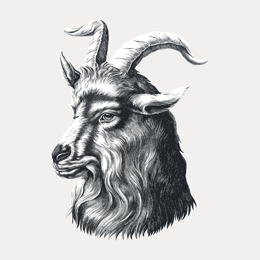 Goat head animal sticker, isolated vector element. Remixed by rawpixel.