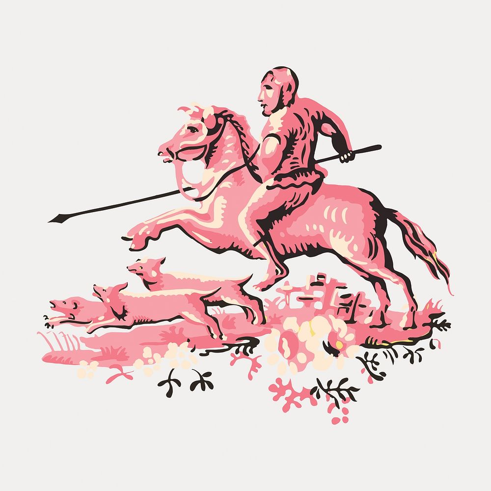 Harold Merriam's Hunting Scene illustration, vintage vector element. Remixed by rawpixel.