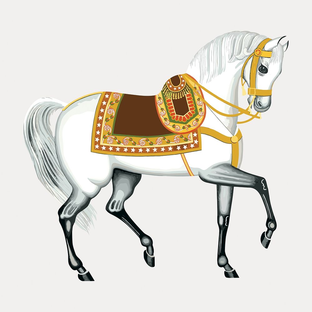 White vintage horse charger, vintage vector element. Remixed by rawpixel.