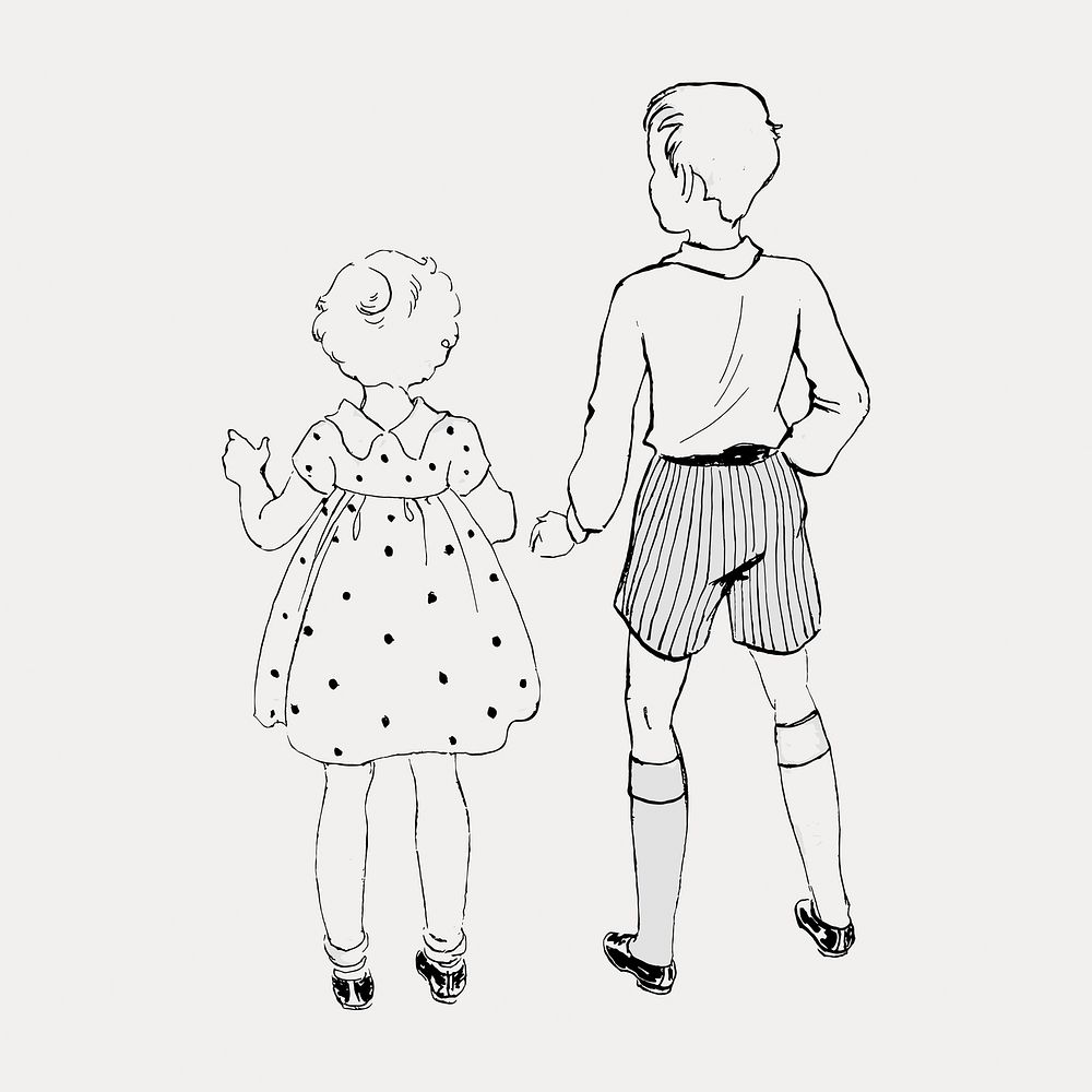 Boy and girl siblings drawing, isolated vector element. Remixed by rawpixel.