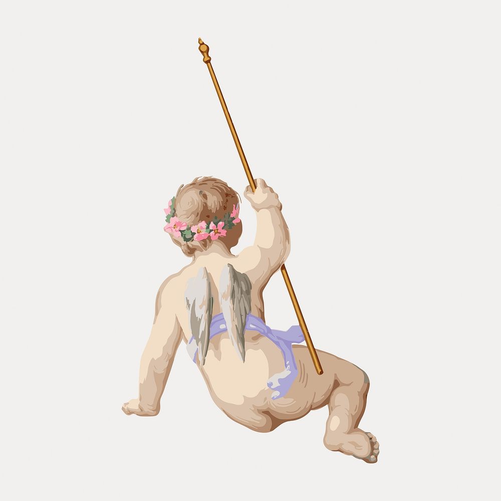 Cherub holding a stick illustration isolated on white, vector. Remixed by rawpixel.