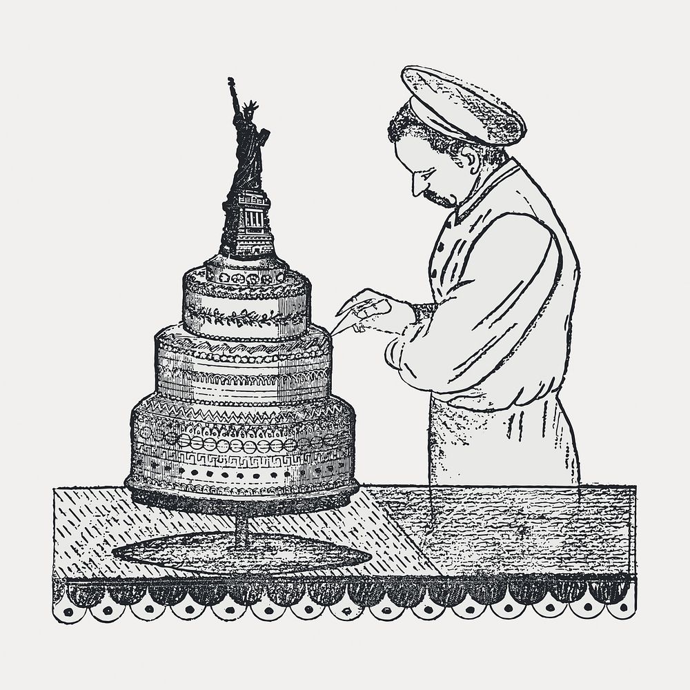 Vintage baker cake, isolated vector element. Remixed by rawpixel.