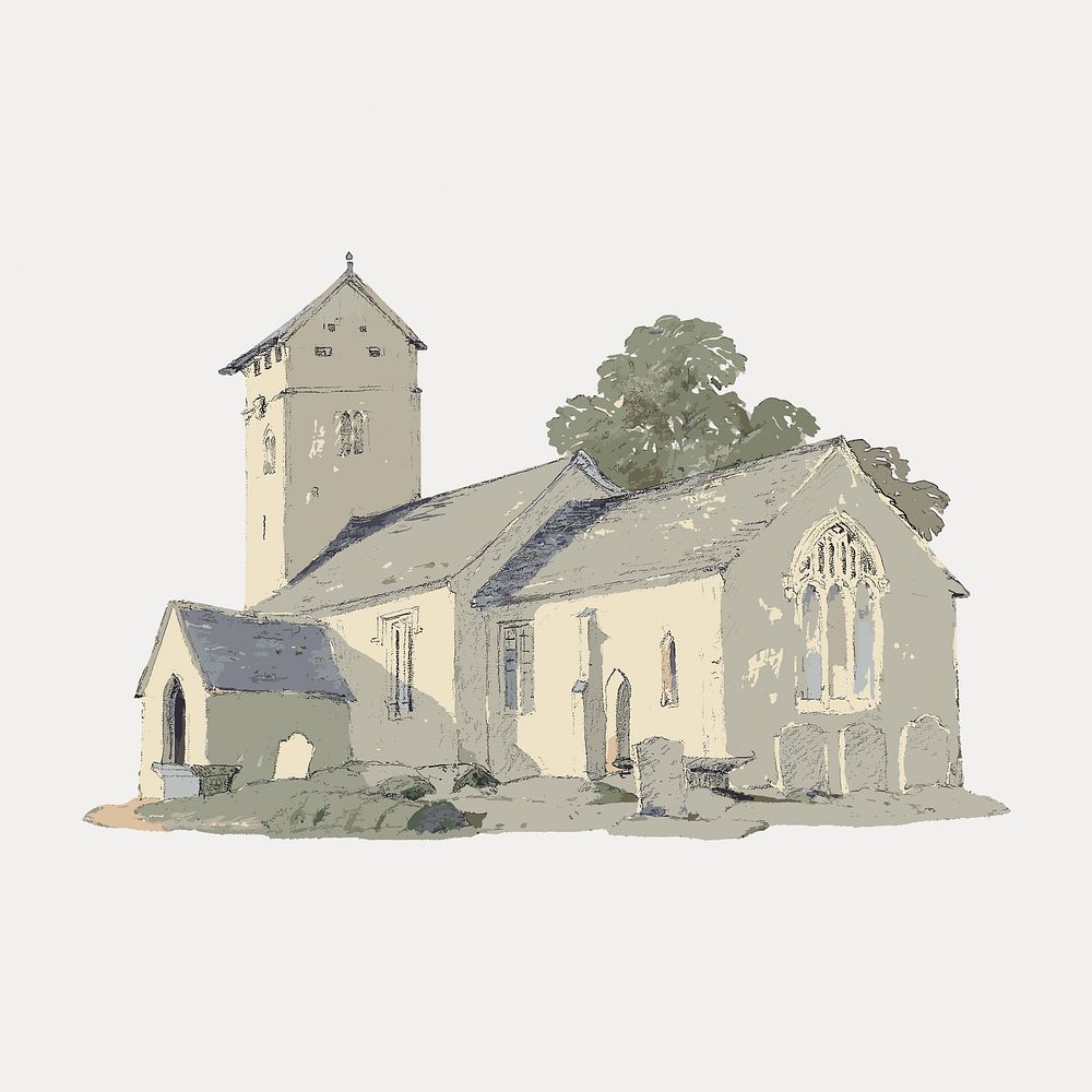 Old church watercolor illustration element from Rev. James Bulwer artwork, vector element. by rawpixel.