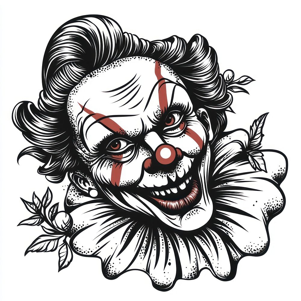 Old-school tattoo design of a clown art vintage white.