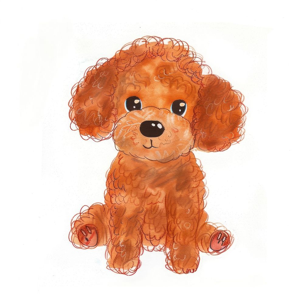 Brown poodle dog illustration cartoon drawing.