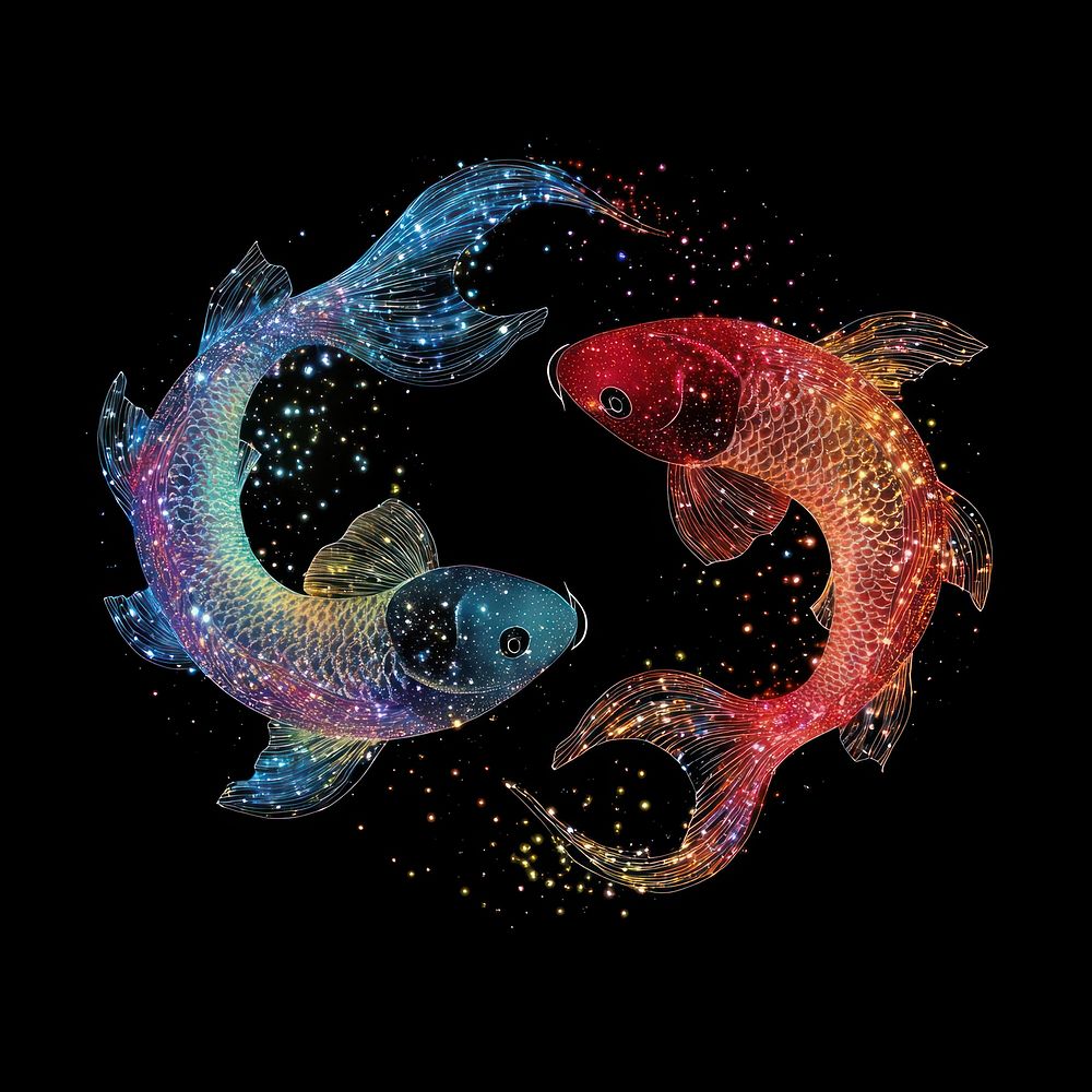 Colorful tow Fishes light glitter fish aquatic art.