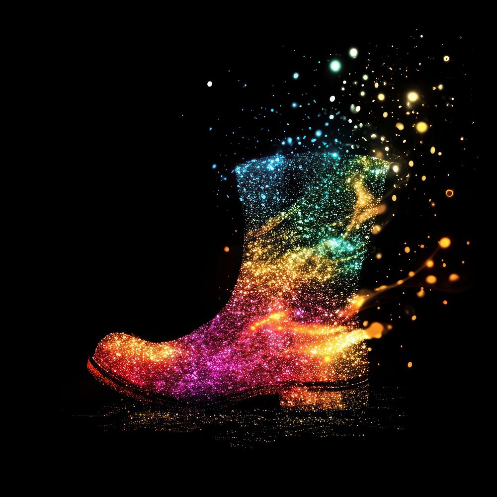 Colorful boot shape light glitter footwear art illustration.