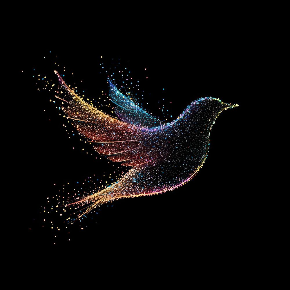 Bird shape sparkle light glitter particles colorful effect.