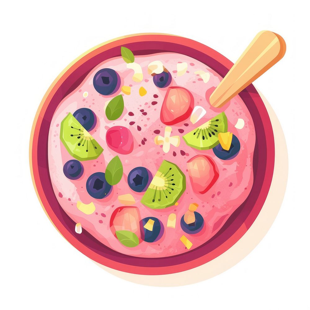 Acai yogurt bowl illustration colors food.