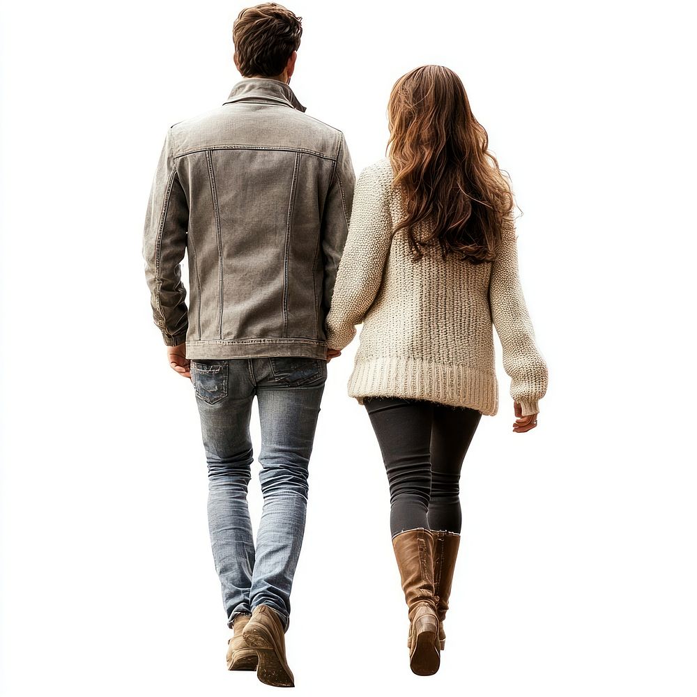 Younf couple walking clothing sweater jacket.