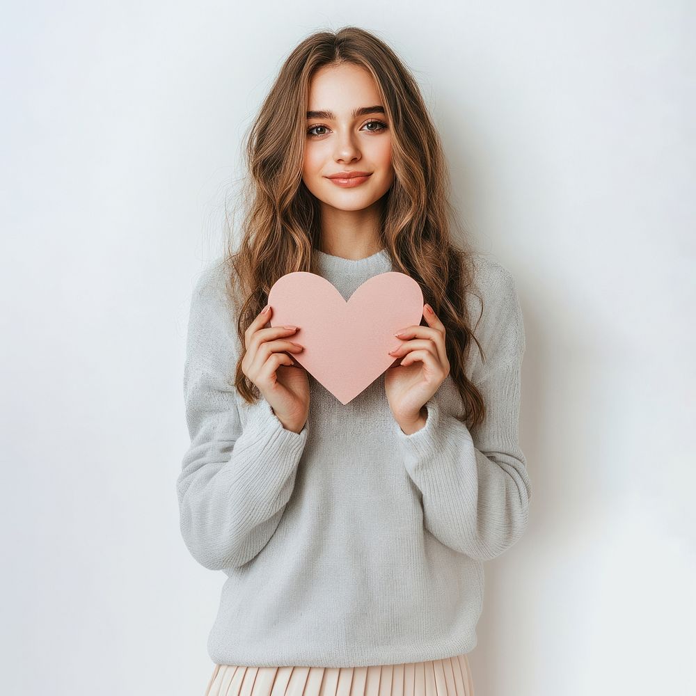 Woman holding a heart paper shape background sweater white.