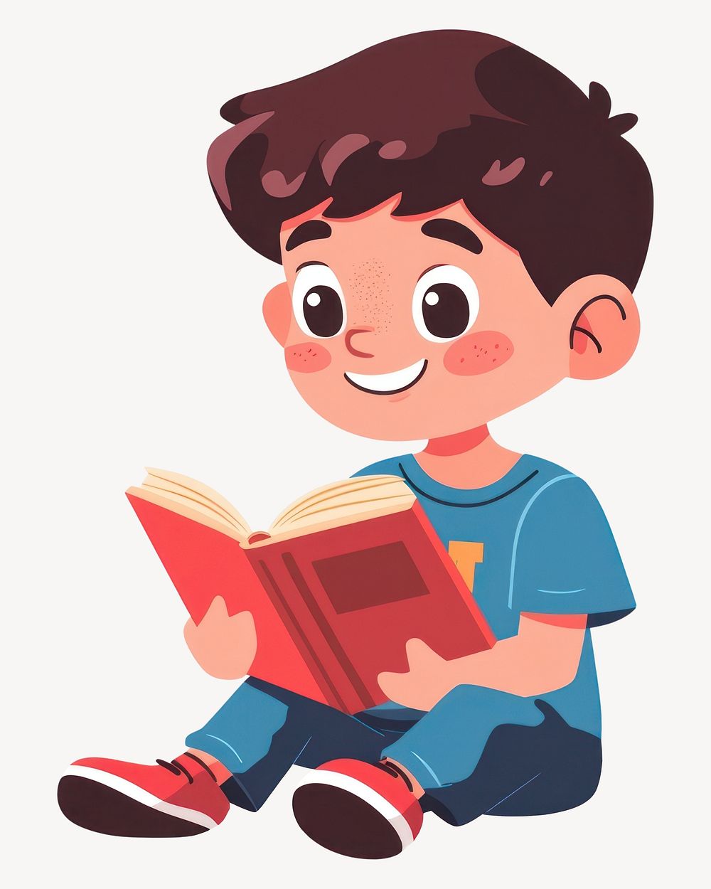 Boy reading book illustration cartoon smiling vector