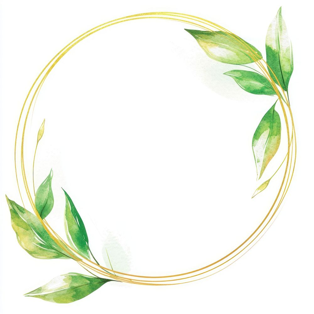 Watercolor gold circle frame leaf art illustration.