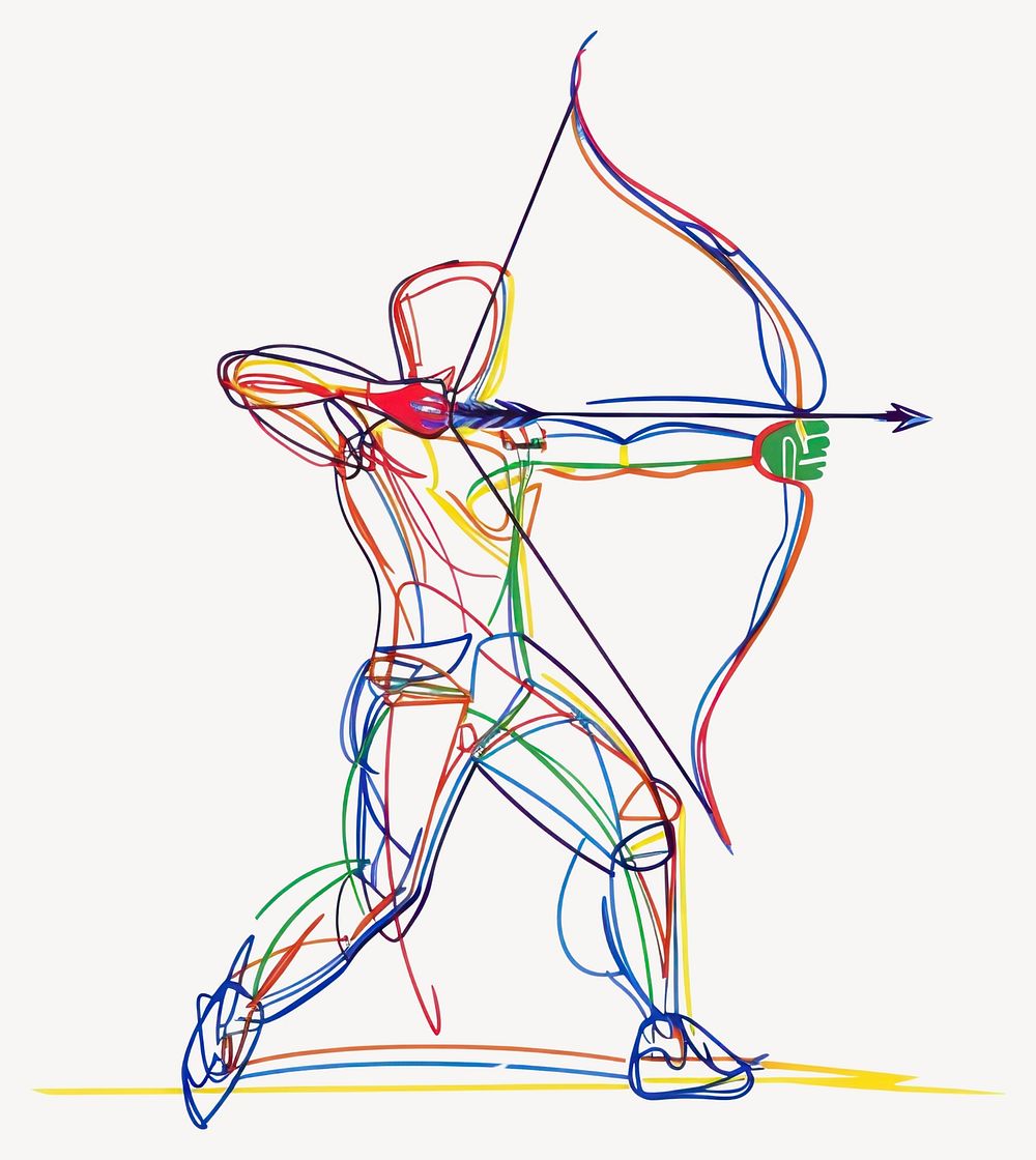 Line drawing archery player art colorful bow vector