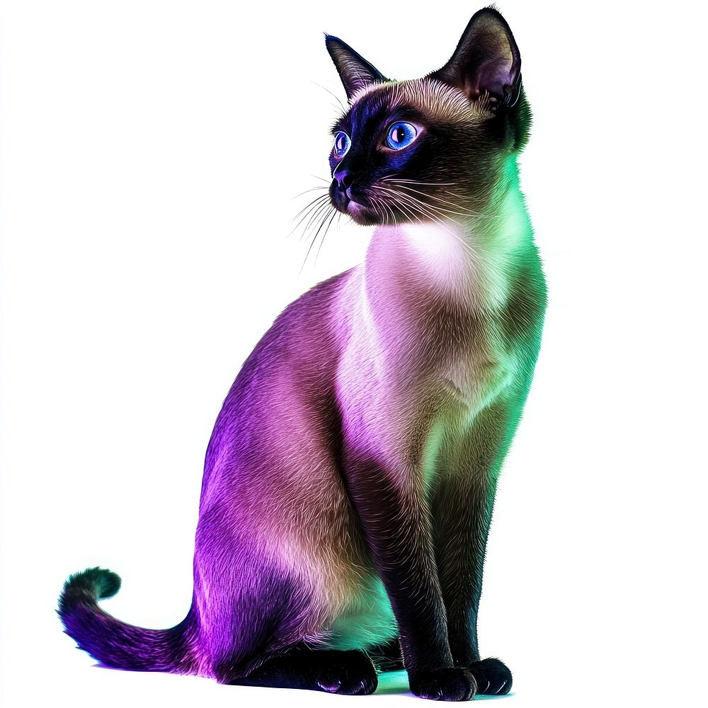 Siamese Cat Neon rim light siamese cat portrait.